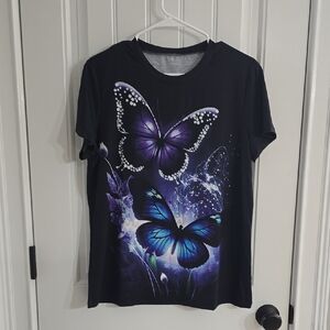 5 For 25 Butterfly Graphic Women's Top Black and Purple
